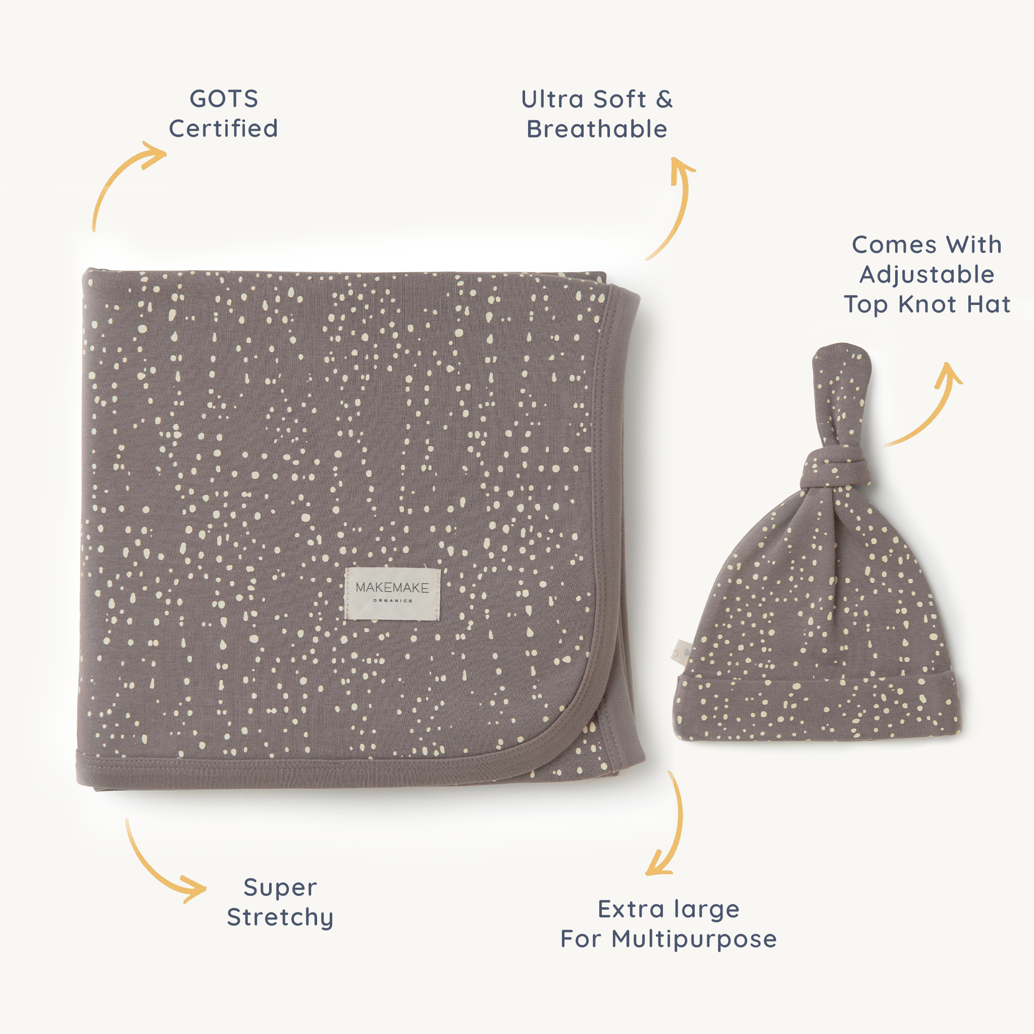 Organic Swaddle Blanket Hat Speckle Makemake Organics
