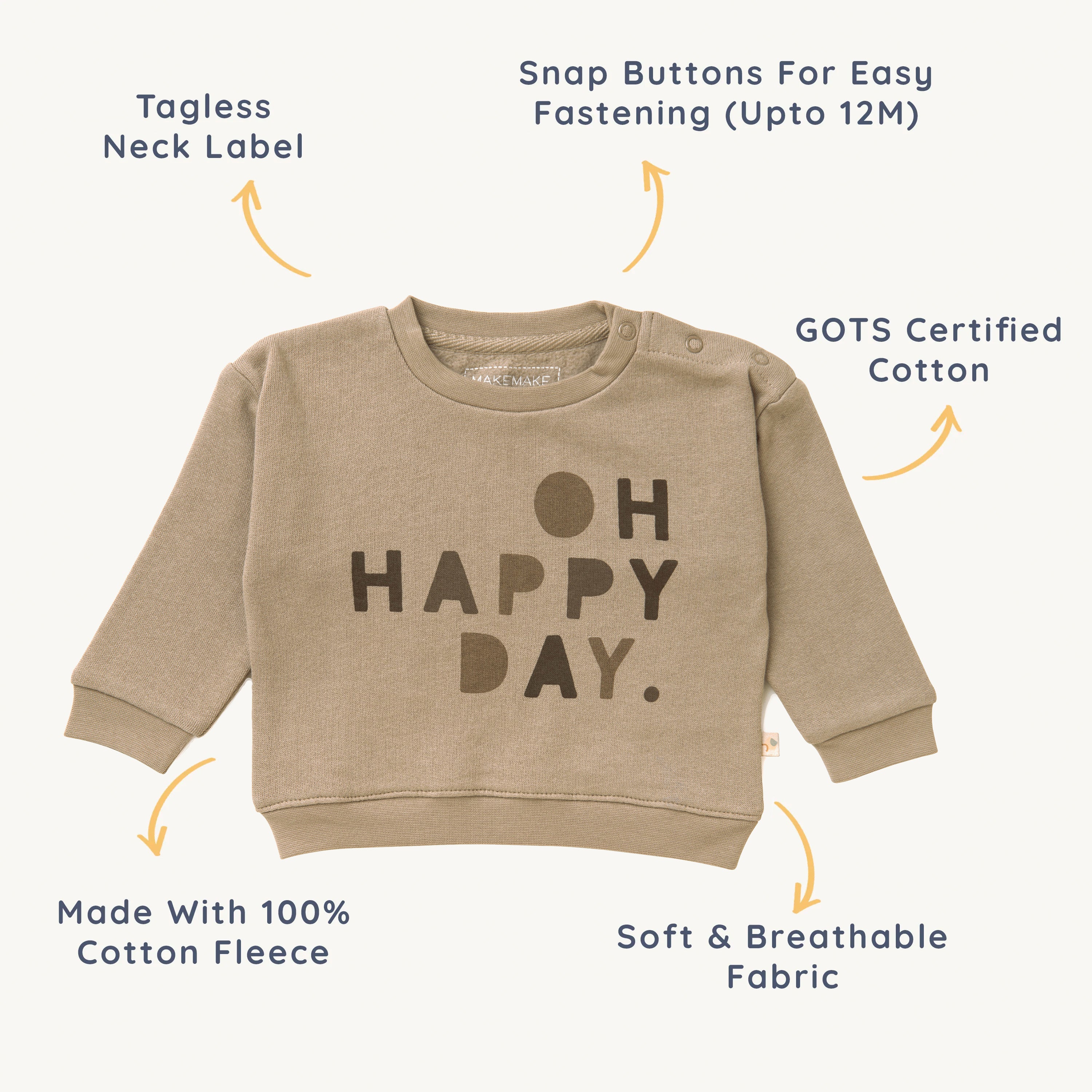 Organic Kids Sweatshirt - Happy Day - Makemake Organics