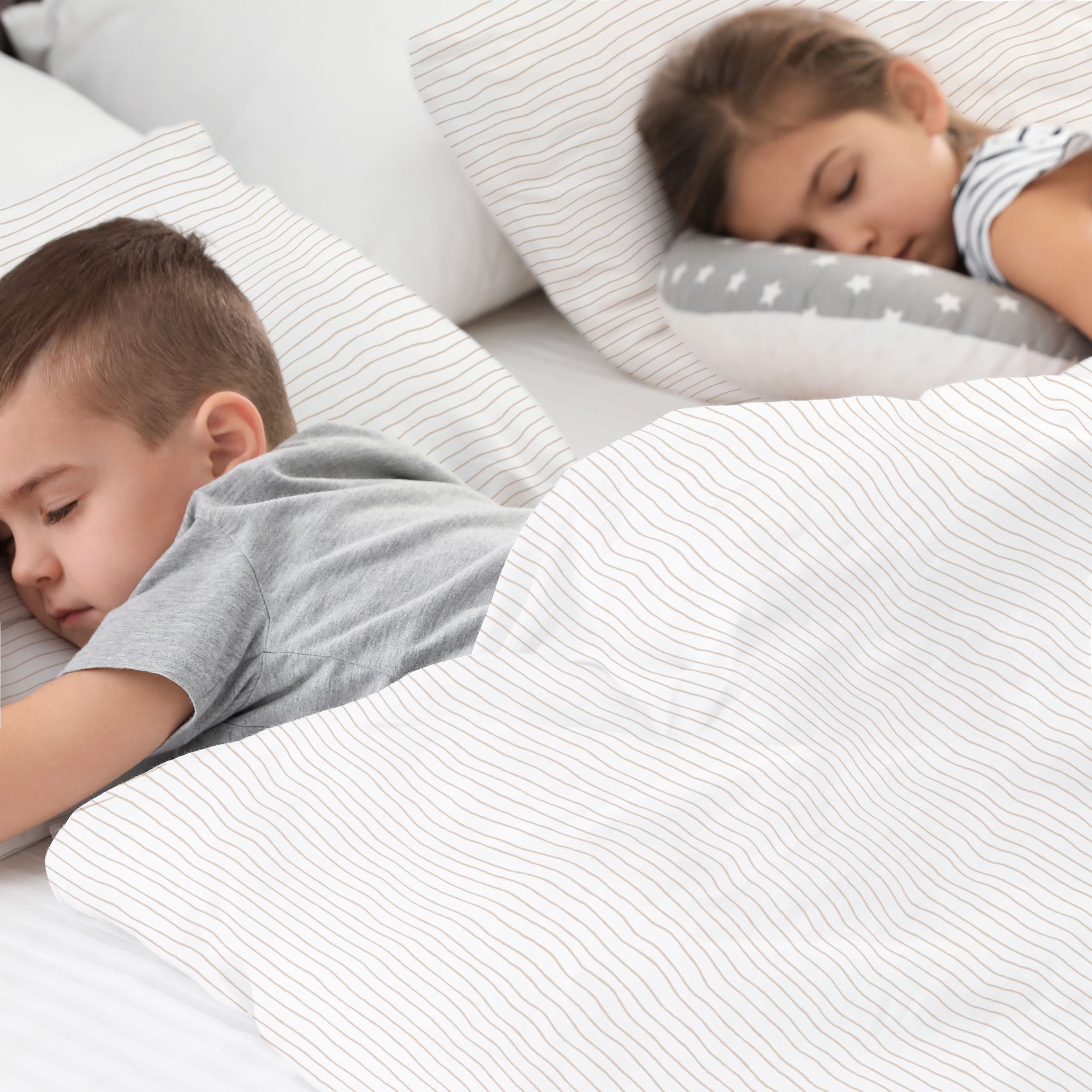 Organic Duvet Cover - Riley Shell & Thistle Gray Stripes (Open Box) - Makemake Organics