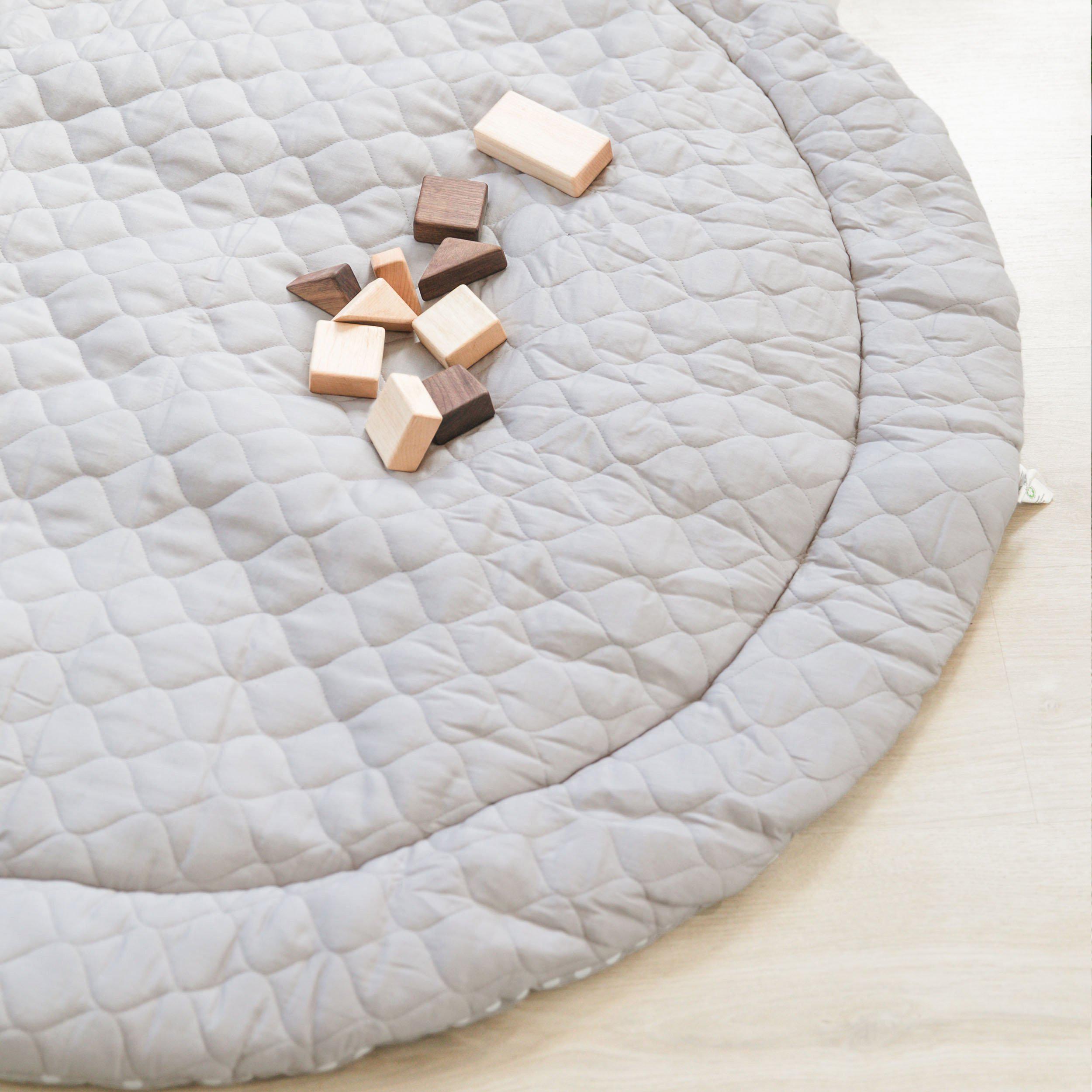 Organic Cotton Quilted Round Play Mat -  Slate Gray - Makemake Organics