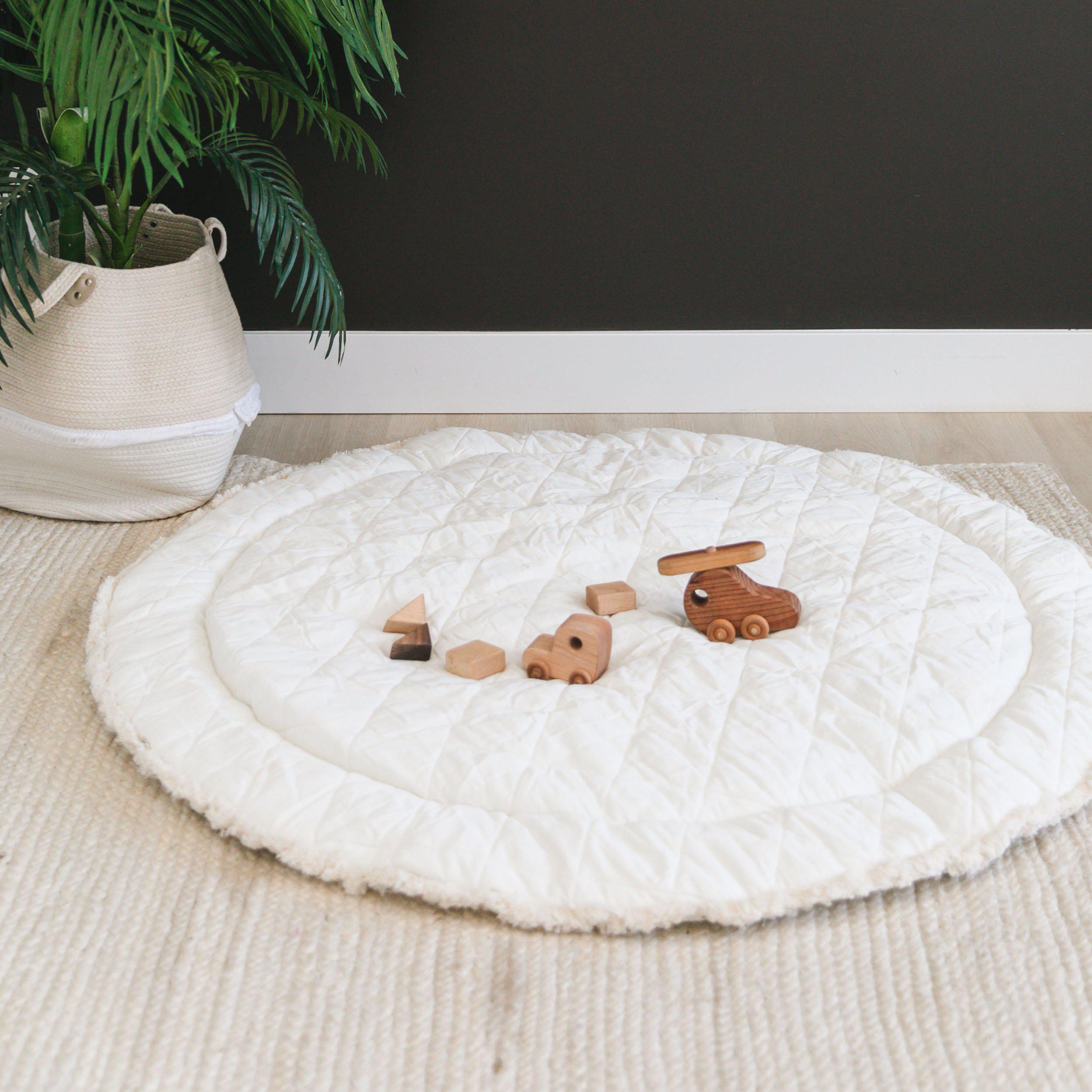 Organic Cotton Quilted Play Mat - Navy Stripes - Makemake Organics