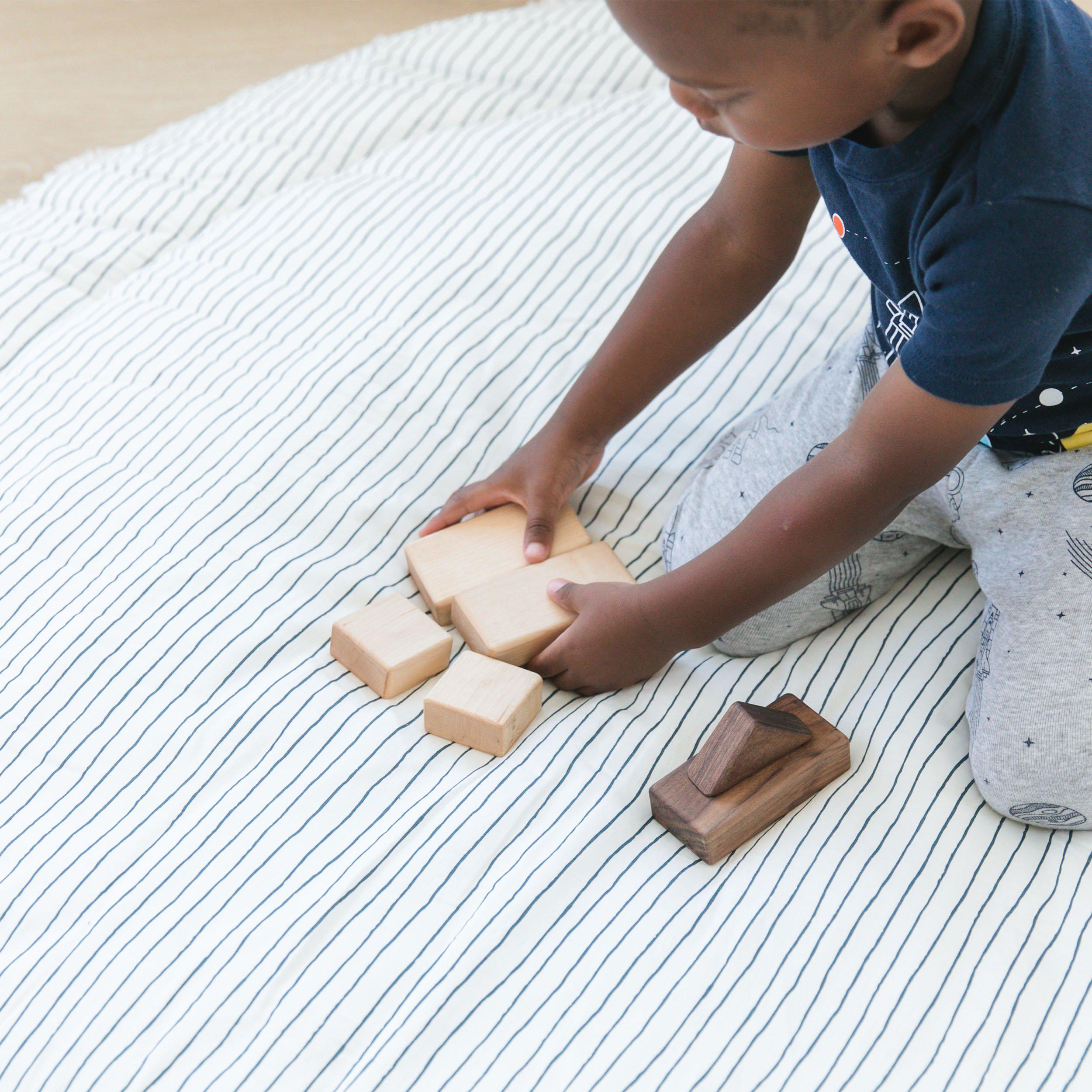 Organic Cotton Quilted Play Mat - Navy Stripes - Makemake Organics