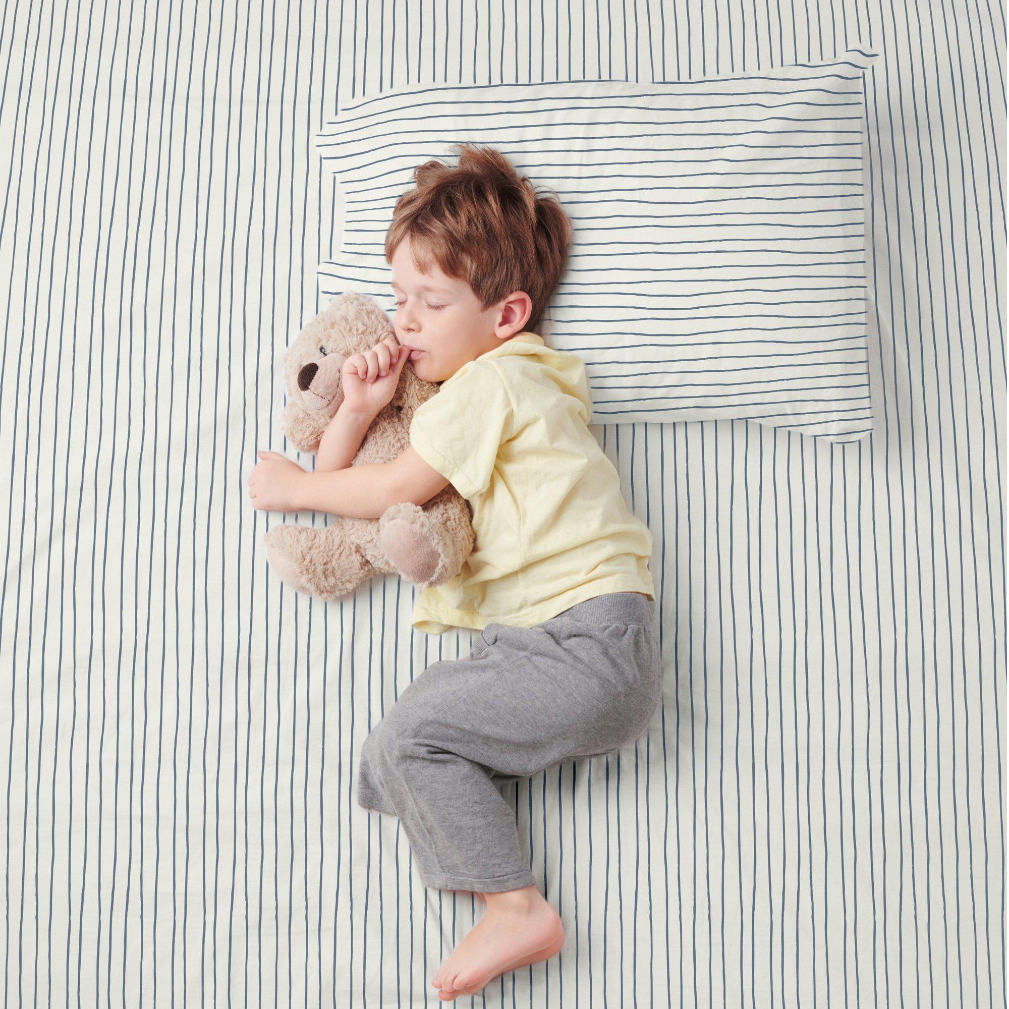 Organic Cotton Sheet Set - Navy Blue Stripes - Makemake Organics