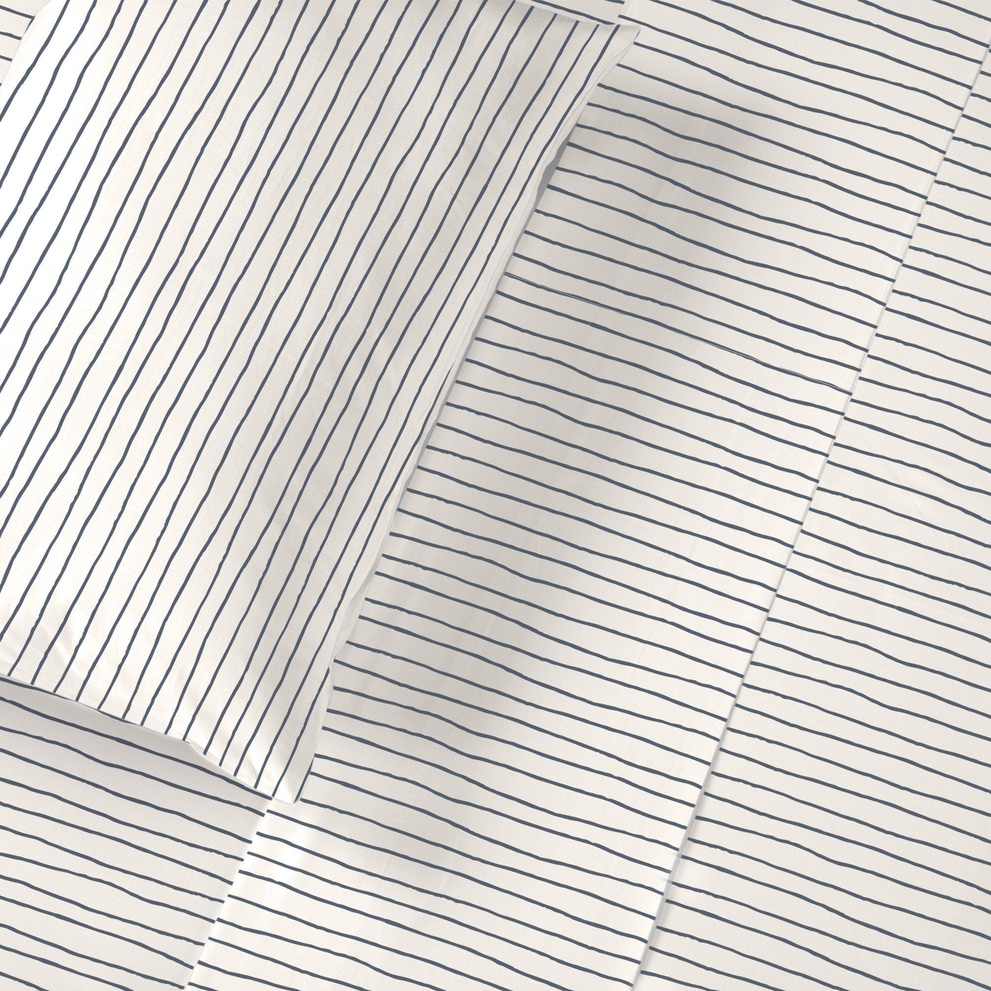 Organic Cotton Sheet Set - Navy Blue Stripes - Makemake Organics